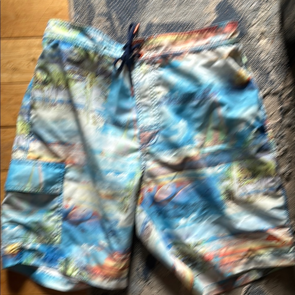 Tommy Bahama Blue and Orange Tropical Swim Shorts